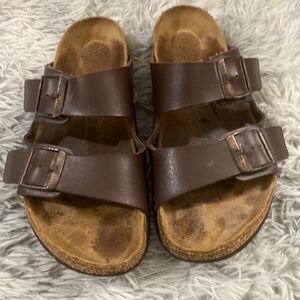 Birkenstock Arizona Slide Sandals Size 41 Brown Leather Comfort US 10 Buckles